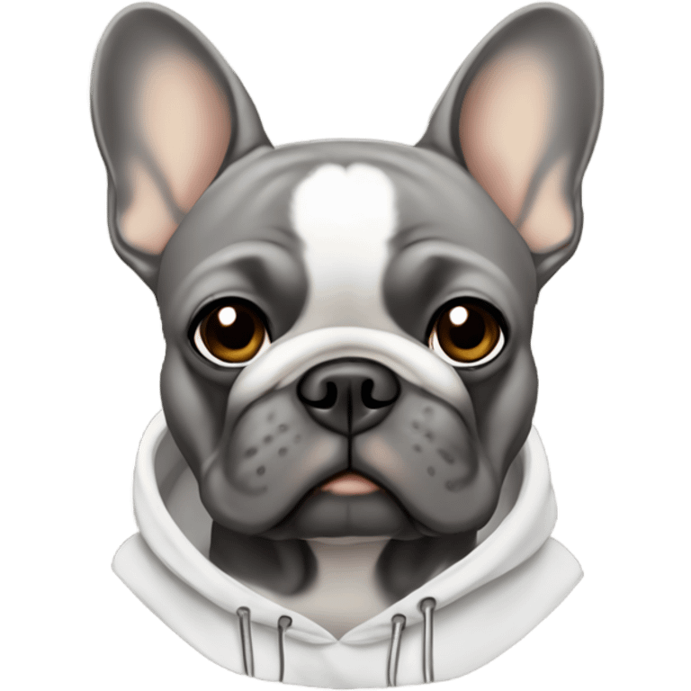 Grey French bulldog with tan tips in a hoodie  emoji