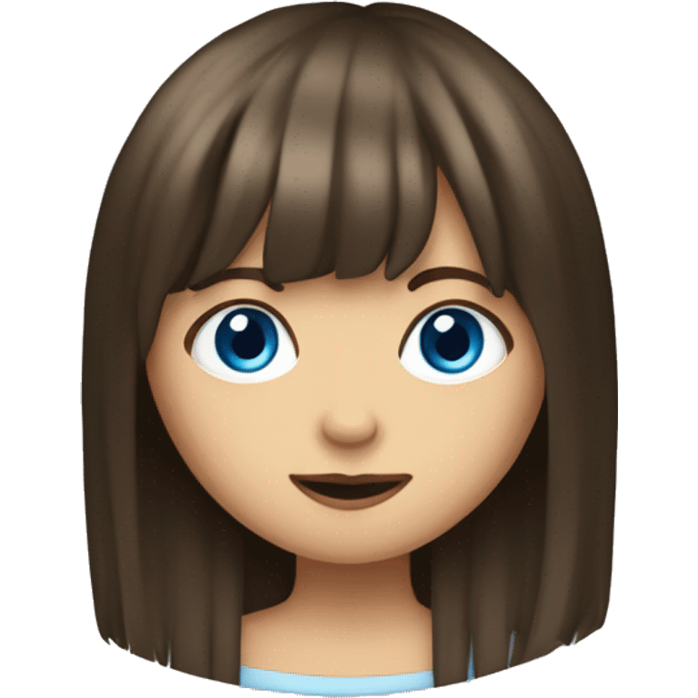 A girl with medium-length brown hair with blue eyes and a fringe curtain emoji