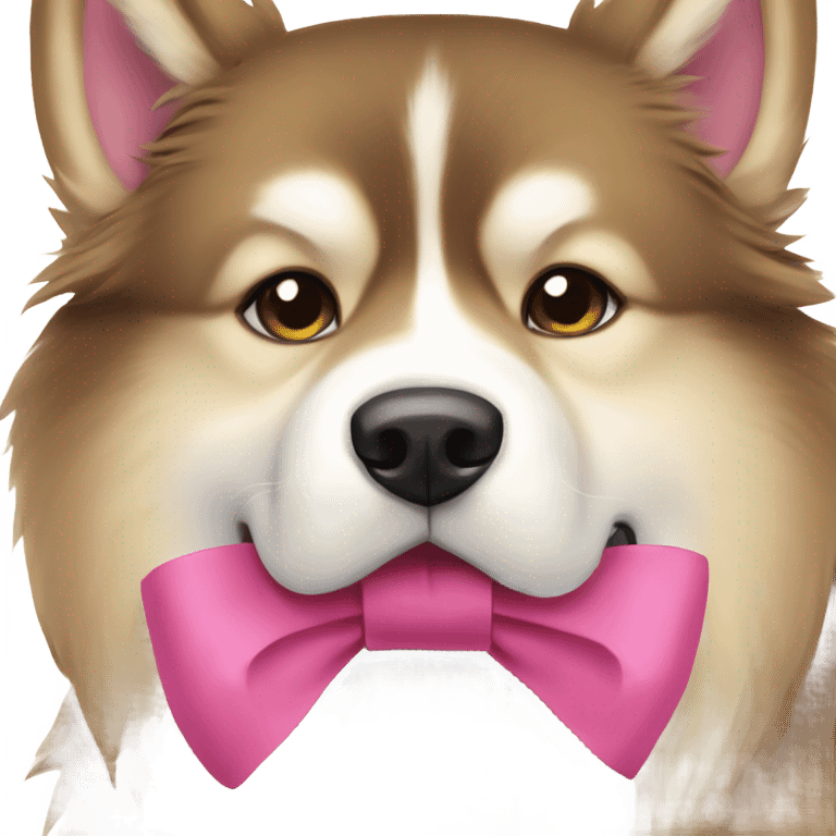 Red Alaskan Malamute dog with a pink bow emoji