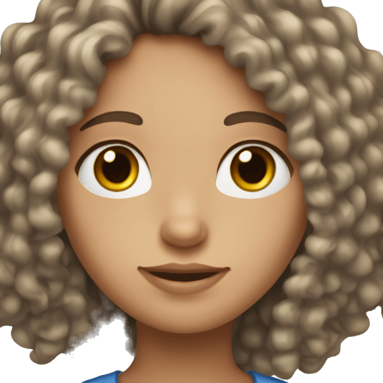 girl with brown curly hair with straight roots and grey blue eyes emoji