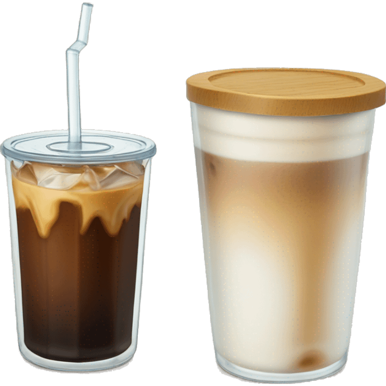 Iced coffee in a libbey cup (beer glass can) with bamboo lids and straw. emoji