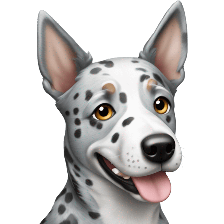 Australian cattle dog grey and white spotted with blue eyes emoji