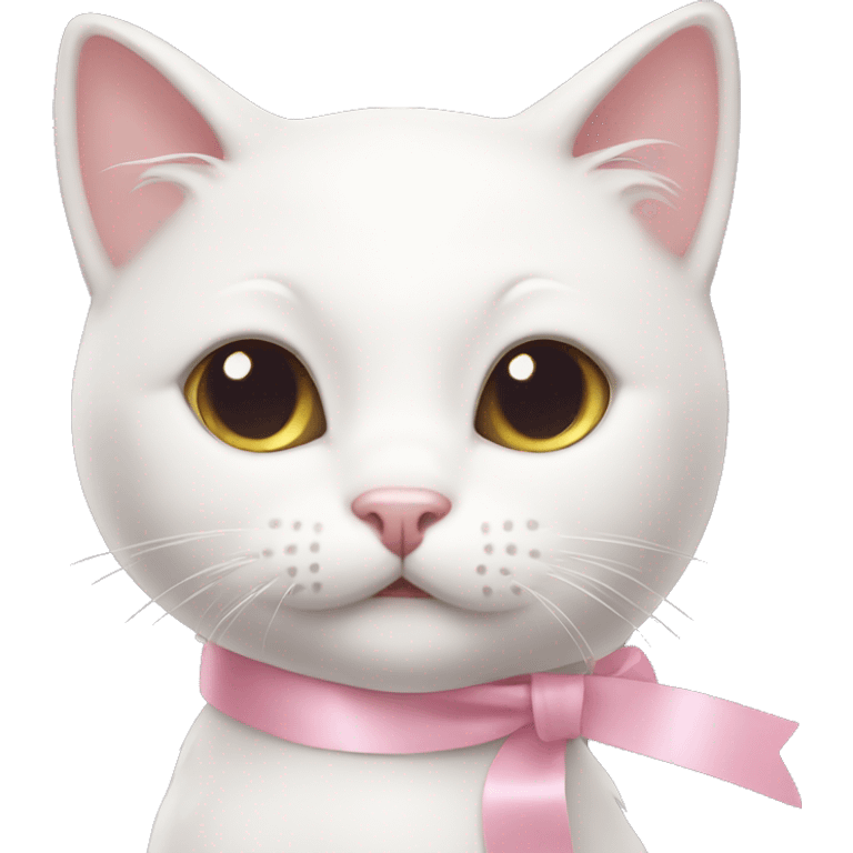 White kitty with pastel pink ribbon on head emoji