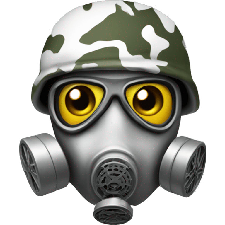 Soldier in snow camo with gas mask emoji