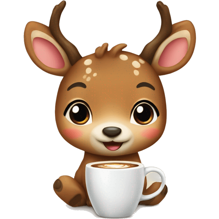 Cute deer drink coffee emoji