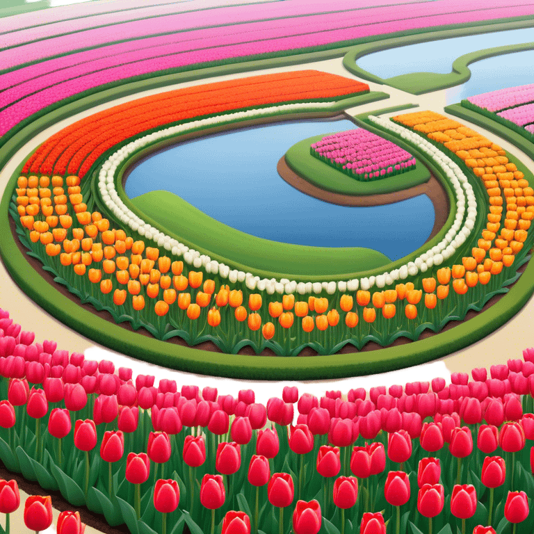 Cinematic Realistic Keukenhof Gardens Landmark Emoji, showcasing expansive tulip fields rendered with crisp, lifelike detail and radiant lighting. emoji