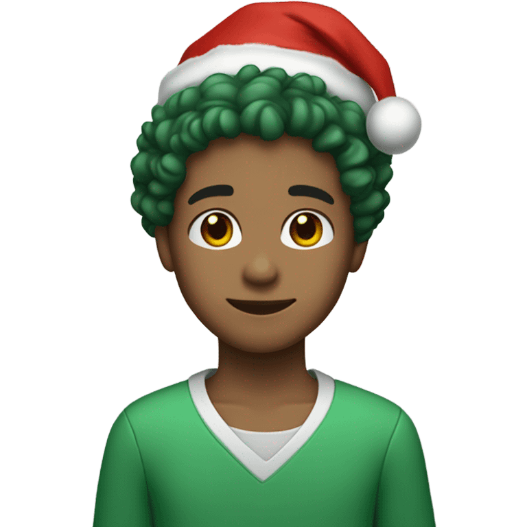 Unisex person light skin short curly dark green hair in a red Santa hat  emoji