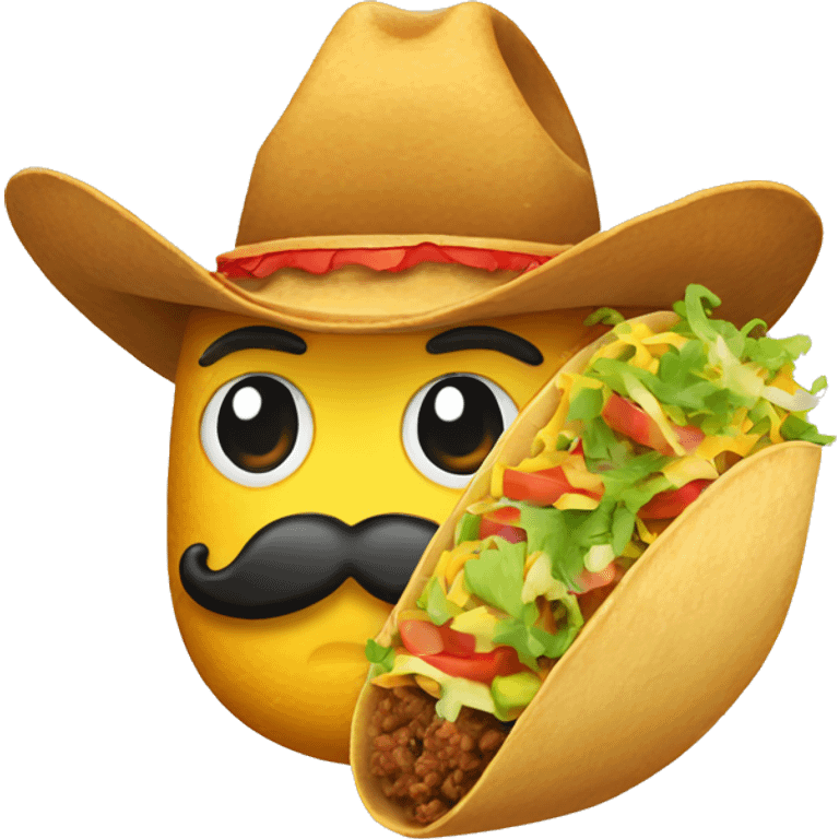 Taco with big mustache and eyes and cowboy hat emoji