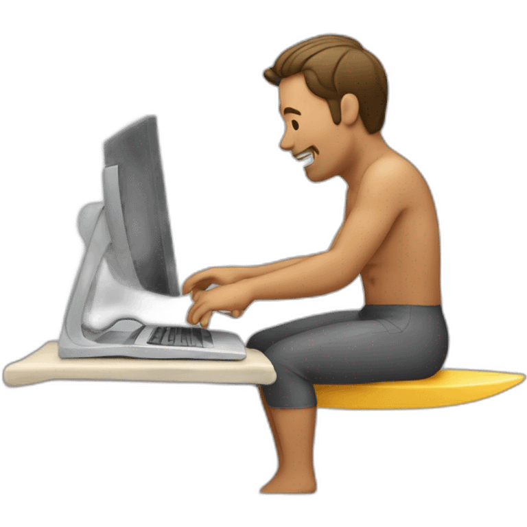 man using computer while surfing emoji