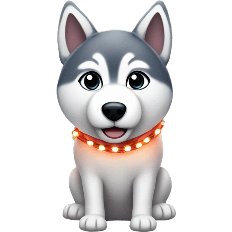 husky with Christmas lights wrapped around it emoji