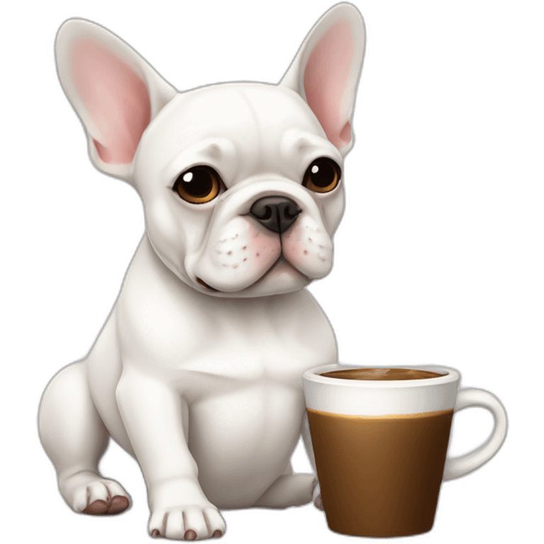 Sleepy white FRENCH BULLDOG drinking coffee emoji