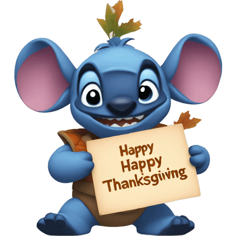 Stitch holding a happy thanksgiving sign  emoji