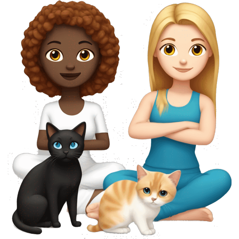 Yoga White girl with black air blue eyes and one red cat and one birman cat emoji