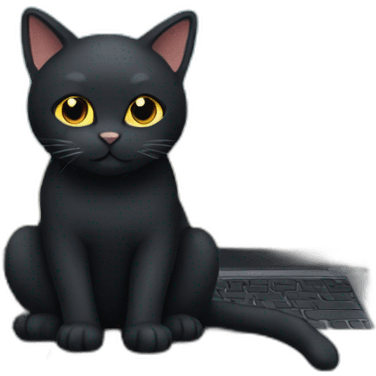 black cat using laptop emoji