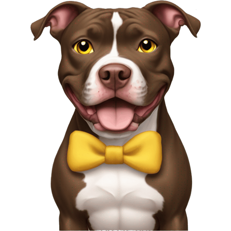 Rednose pitbull with yellow eyes, smiling with bow  emoji