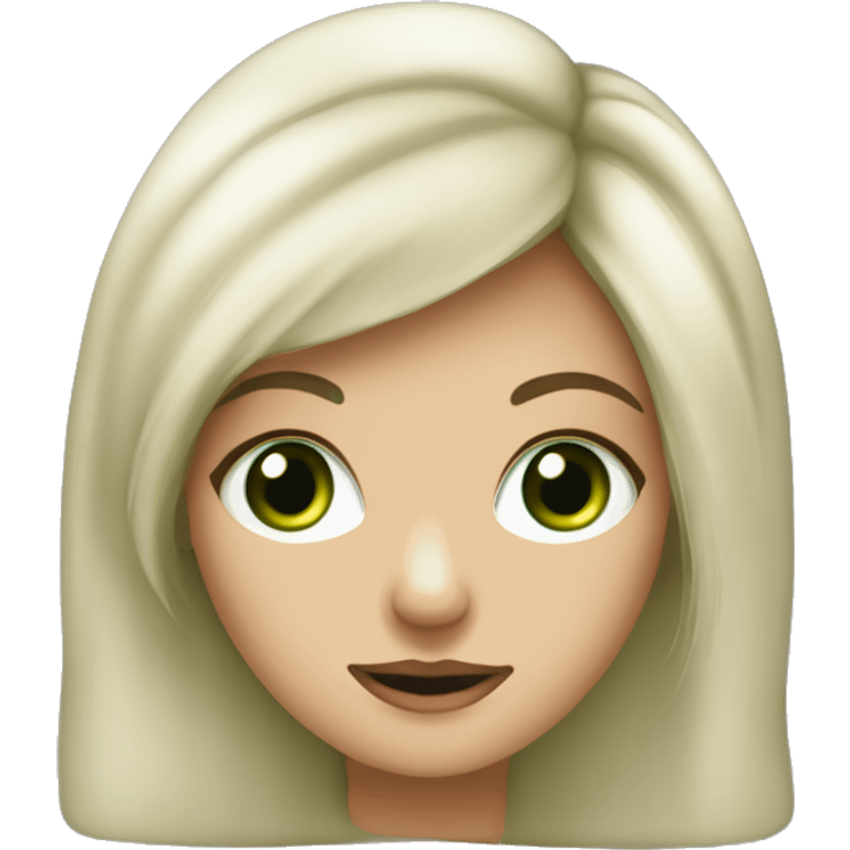 Fille avec cheveux blond gris au yeux vert avec un teint alé emoji