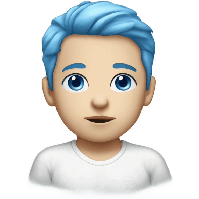 Closed mouth Serious baby Caucasian boy with blue eyes and blue hair emoji