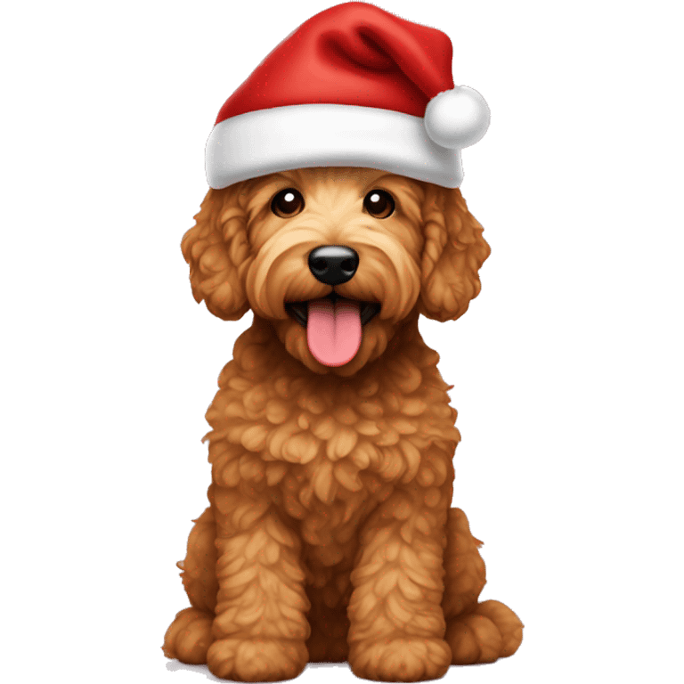 Red mini golden doodle Santa hat emoji