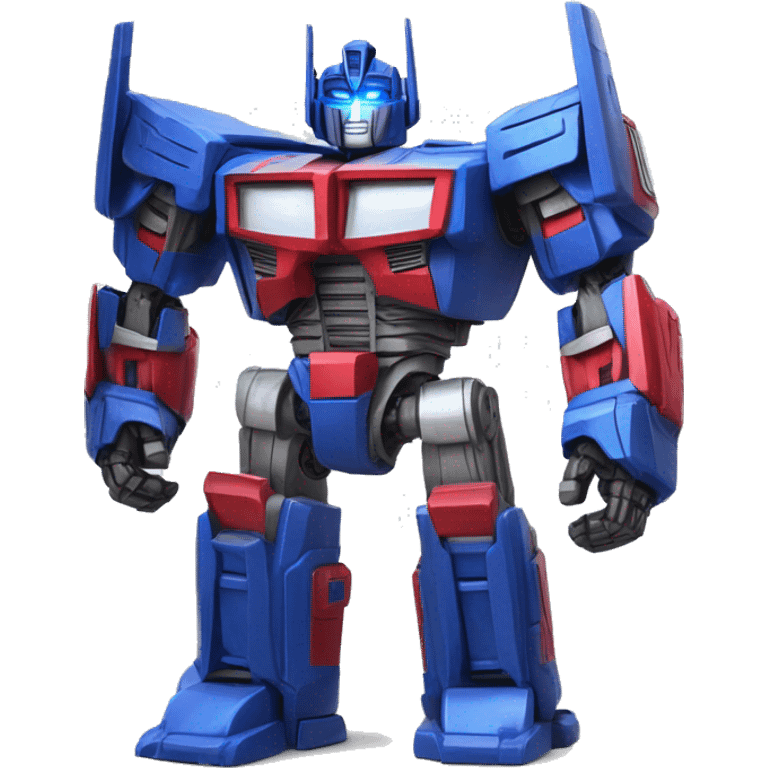 Optimus Prime: A towering, blue and red robot with a faceplate, glowing blue eyes, and a strong, angular build. emoji