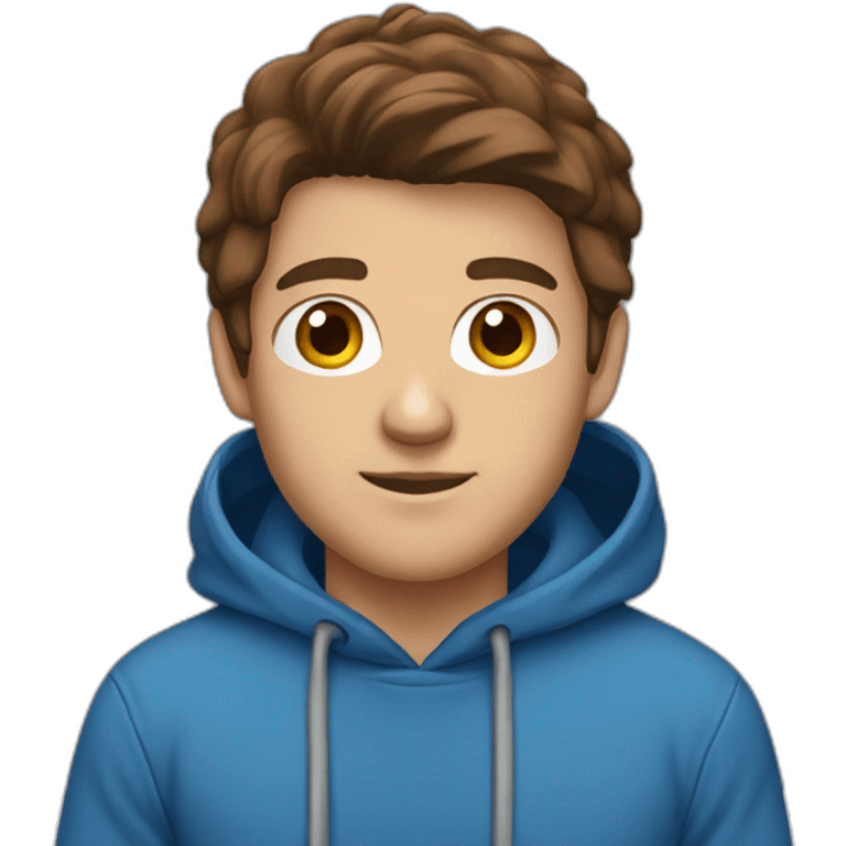 male with brown hair and brown eyes and wears a blue hoodie emoji