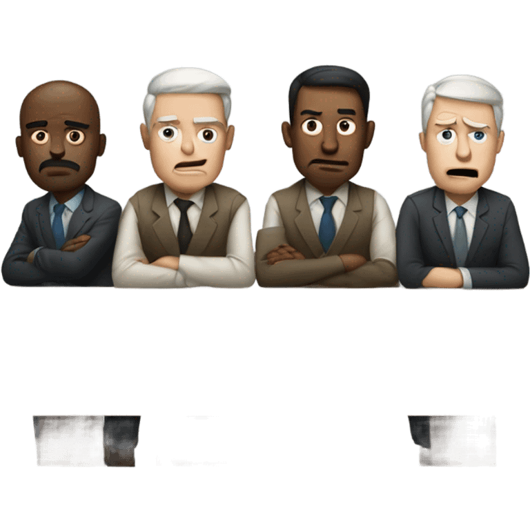 white men sitting around a table looking unhappy emoji