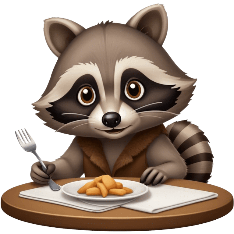 Sneaky raccoon that works at a restaurant and clears tables  emoji