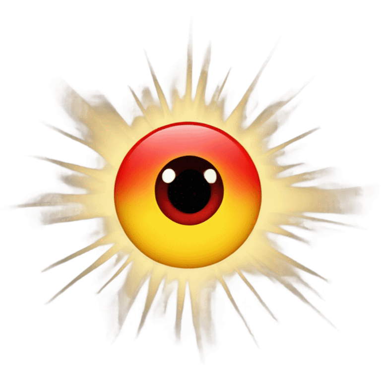 red eye that looks like a sun with golden rays emoji