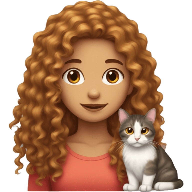 Curly long hair girl with a tricolor cat  emoji