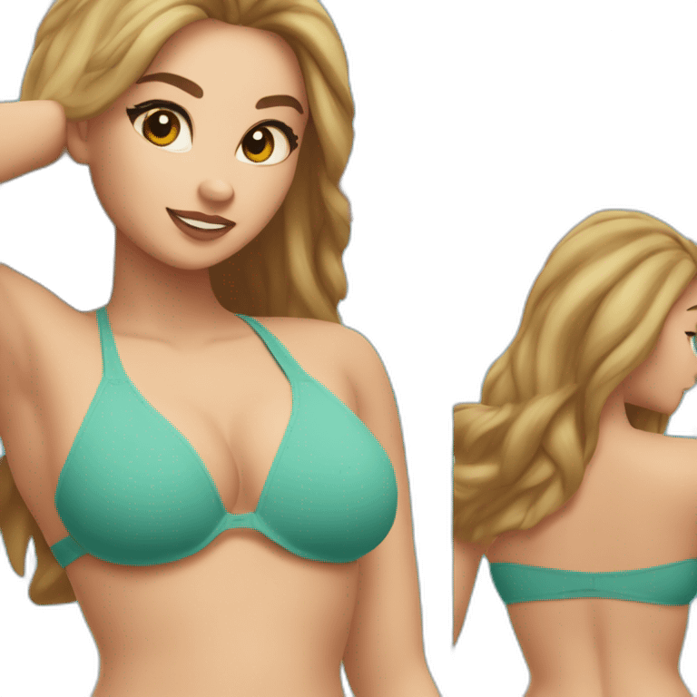 Slim-thicc Caucasian woman bikini hands in hair pose (beach body) emoji