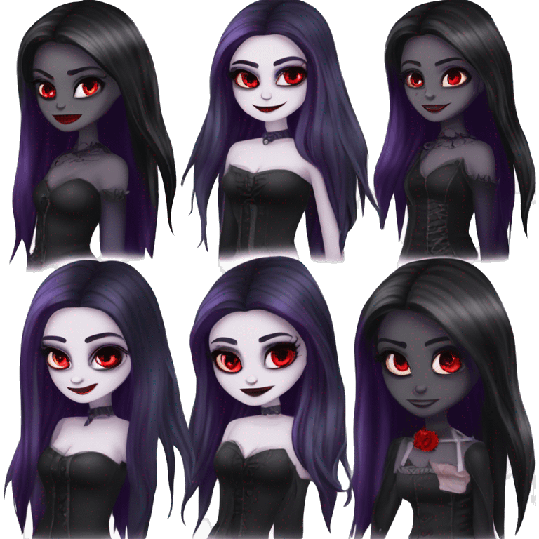 Elissabat -long-hair-dark-bloodred-and-black-vampire-goth-makeup-pinkeyes-romanticgothcloses- emoji