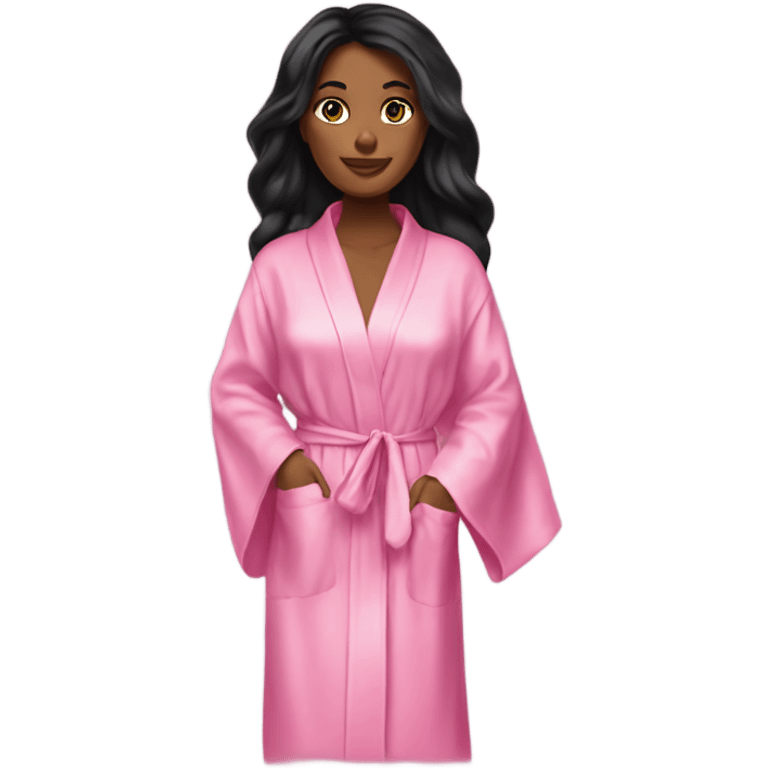 Tanned woman with long black hair wearing a silk pink Victoria’s Secret robe emoji