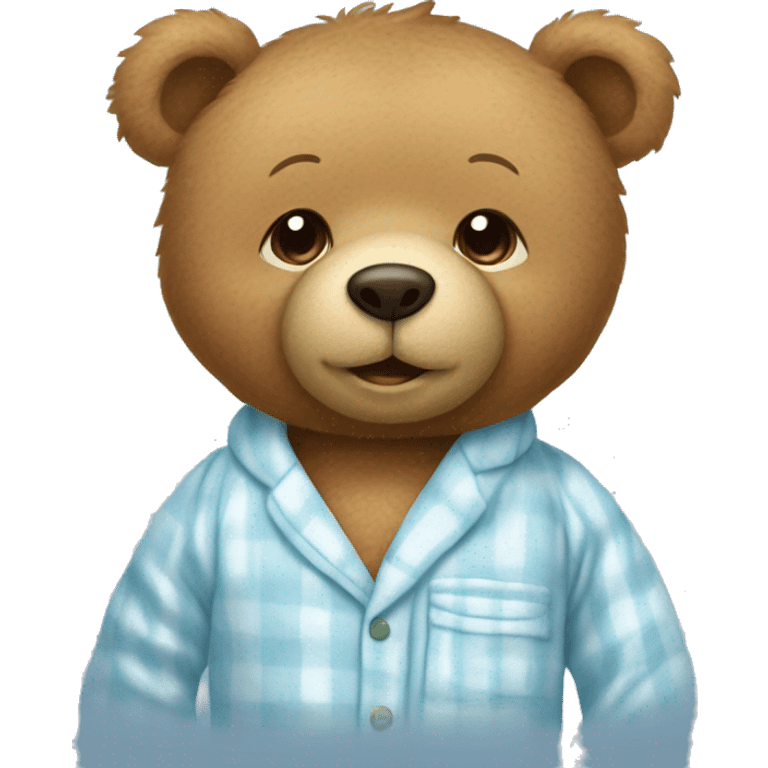 Light brown teddy bear with a light blue pyjamas emoji