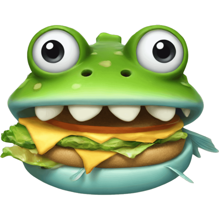 fish with frogs for teeth eating burger  emoji