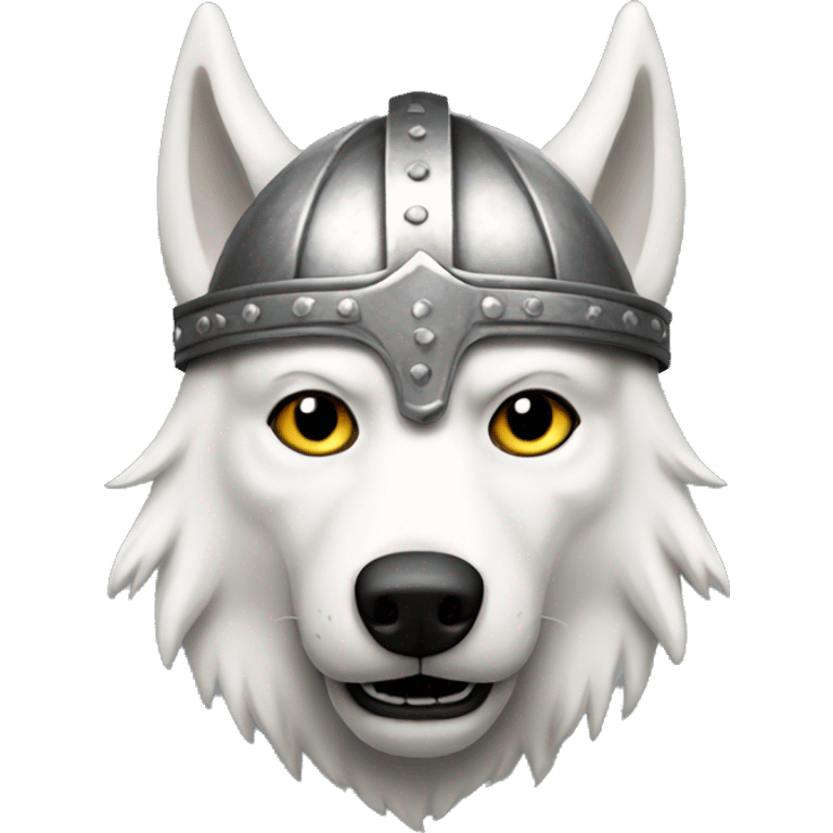 White wolf wearing a viking helmet emoji