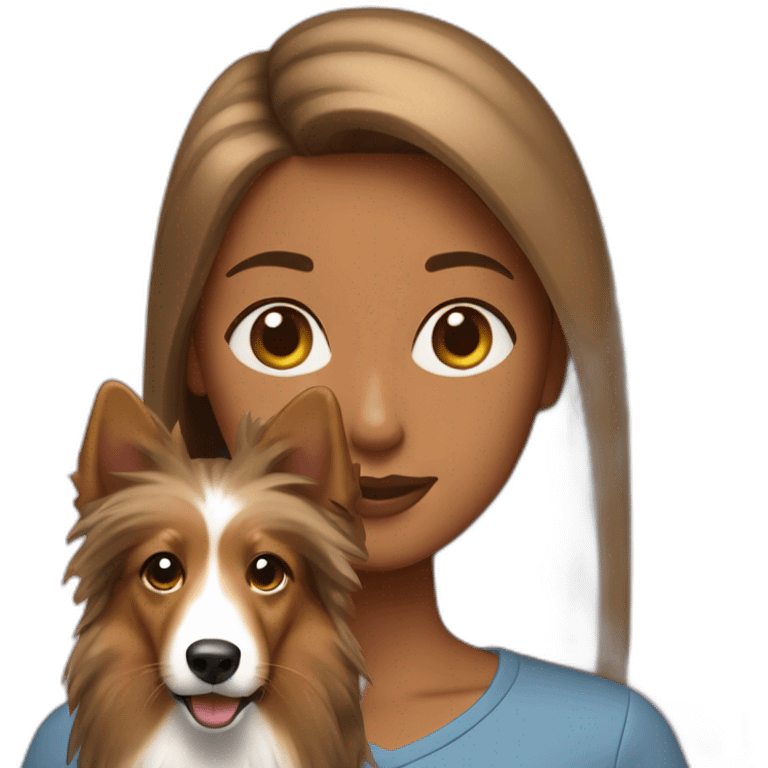 yong woman with light-broun straight hair holds a sable sheltie emoji