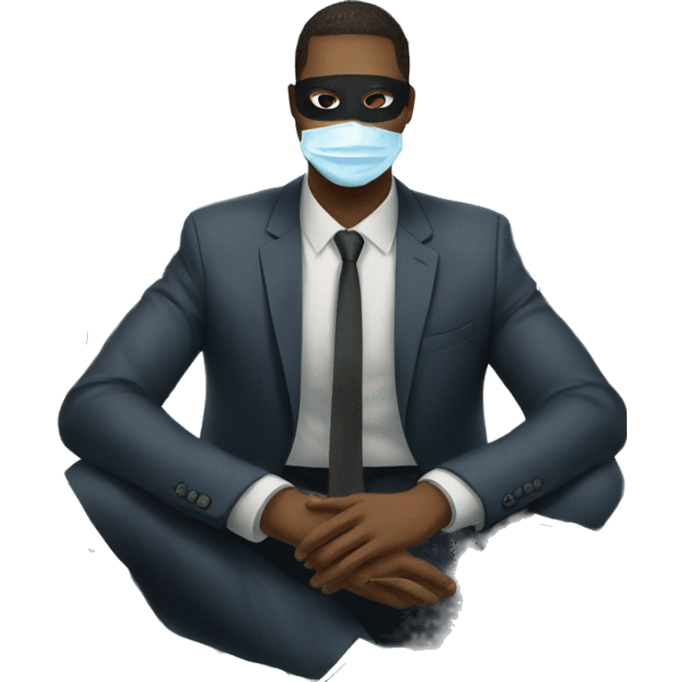  man sitting in a mask with a background of floating dollar bills emoji