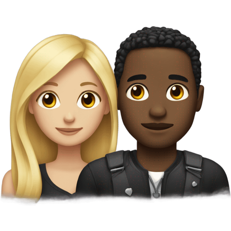 Blonde woman and black man in love  emoji