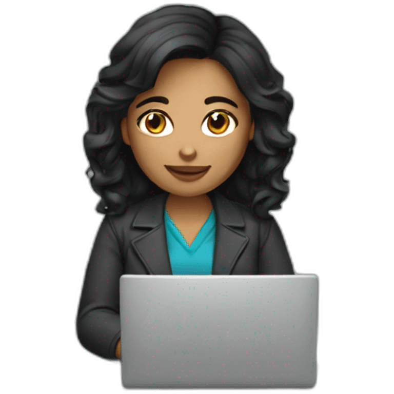 Woman dark hair working in laptop  emoji