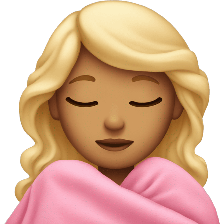 Blonde tan girl sleeping with pink blanket emoji