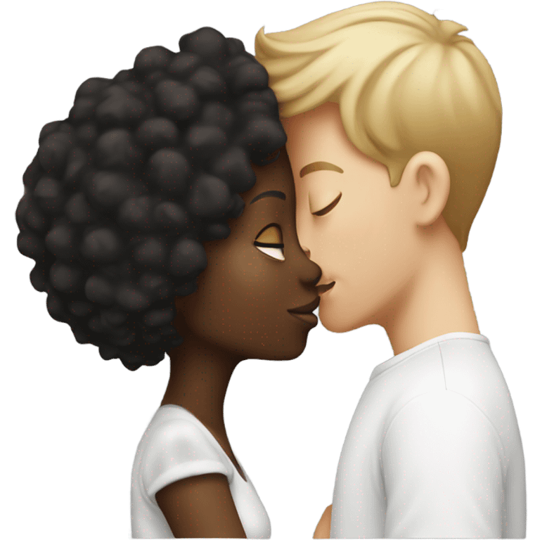 Black girl kissing white boy emoji