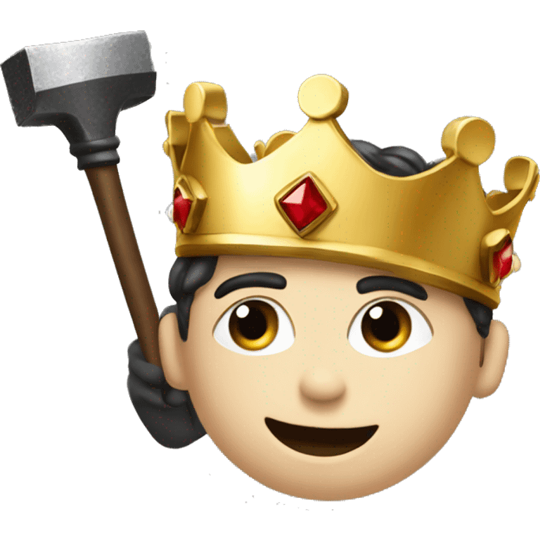 A YOUNG KING WITH CROWN AND HIS HAND HAVING A BLACK METALIC HAMMER emoji