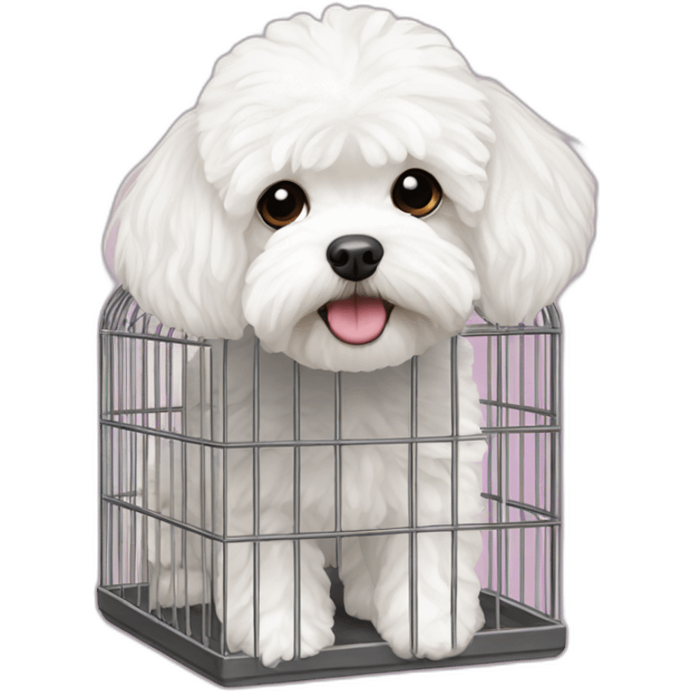 White maltipoo with cage emoji