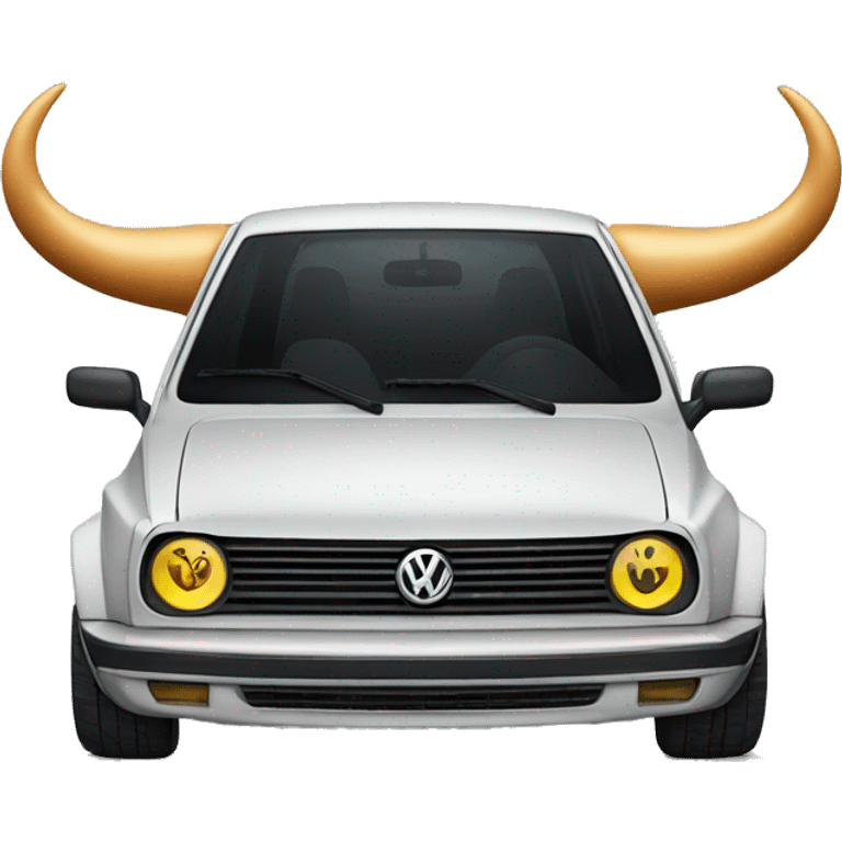 Volkswagen Golf with bull horns on the hood emoji