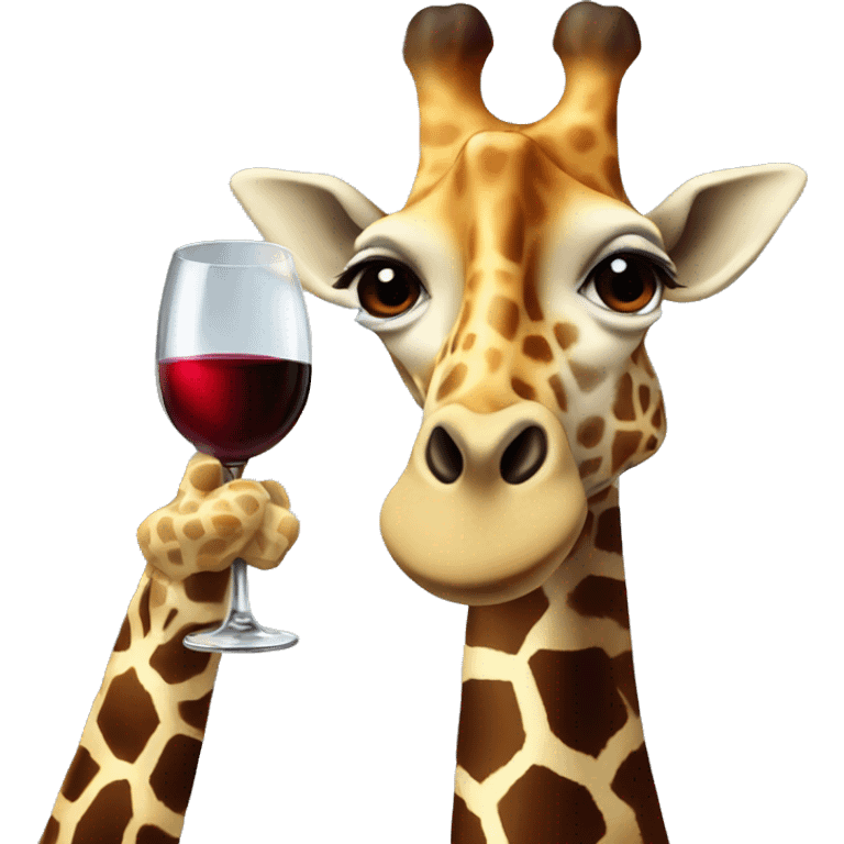 French giraffe holding red wineglass emoji