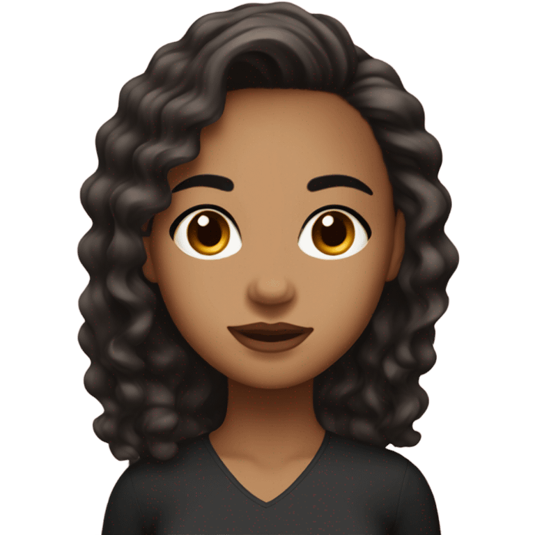 Beautiful girl, black, medium, wavy hair, Light, brunet, Skin, Black eyebrows emoji