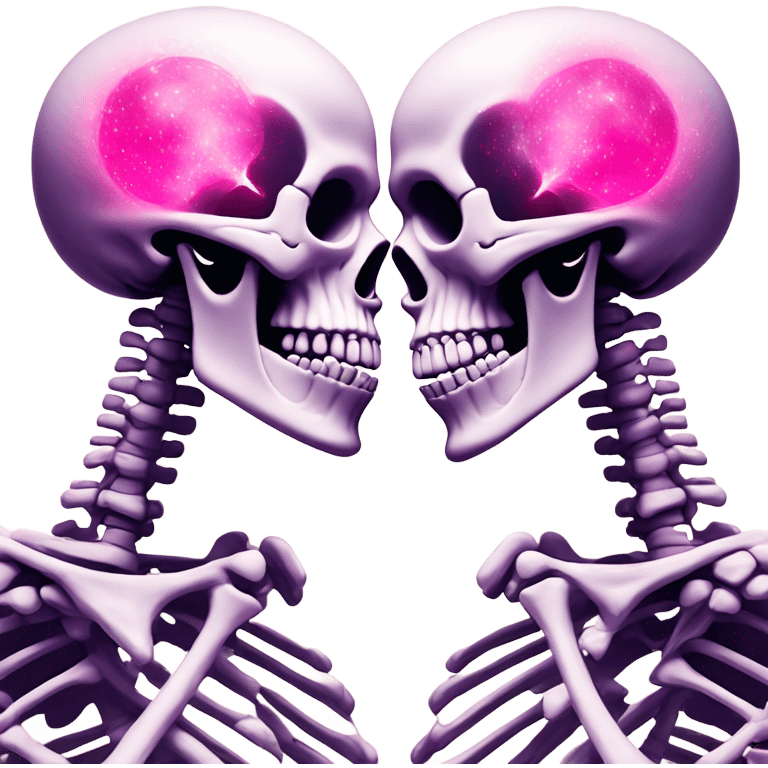 Skeleton kissing another skeleton with pink heart explosion  emoji