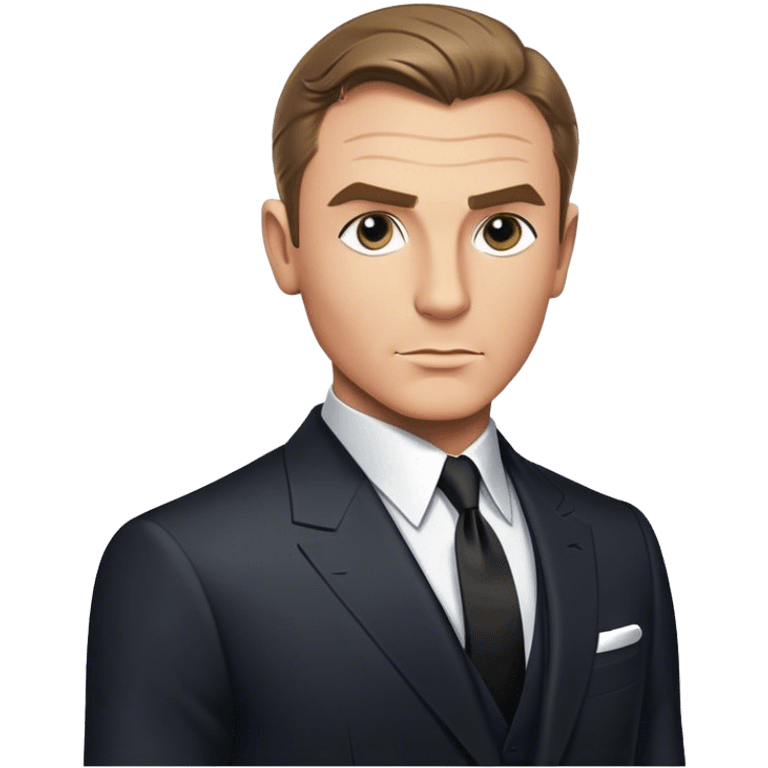 Cinematic Realistic James Bond Portrait Emoji, depicted as a suave, sophisticated secret agent in a tailored suit with a cool, composed gaze and an air of stealth and charm, rendered with crisp textures and dynamic cinematic lighting that captures his timeless espionage allure. emoji