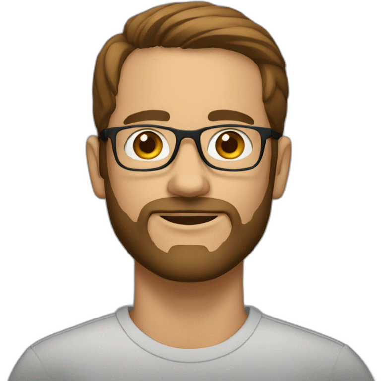 male with a short beard, glasses, brown hair and larger nose emoji