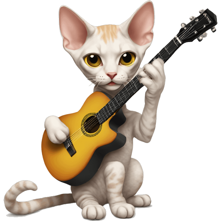 Devon Rex cat playing guitar  emoji