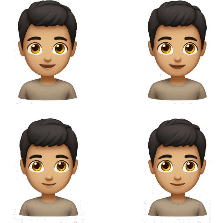 5 year old Boy tan skin black/brown hair brown eyes black t-shirt emoji